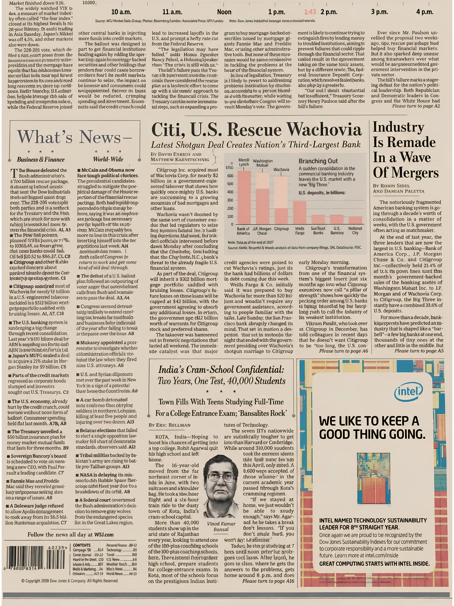 The Wall Street Journal front page carrying the 2008 feature on Kota and V.K. Bansal