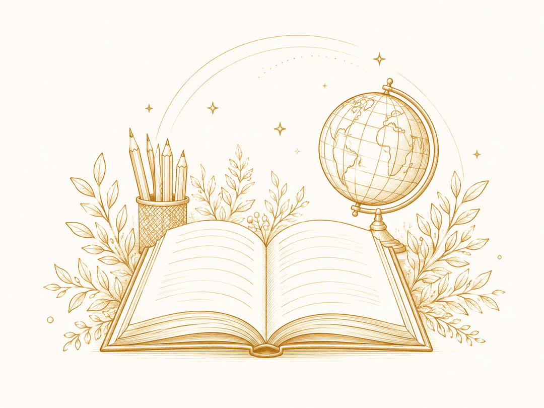 Academic book and globe illustration